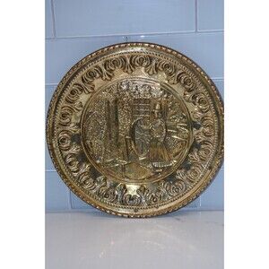 Vintage 11.5" Brass Decorative Plate English Spinning Wheel Home Decor Gift